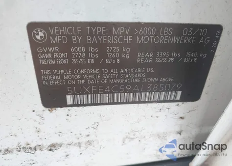 2010 BMW X5 xDrive30I from USA, damaged, VIN 5UXFE4C59AL385079